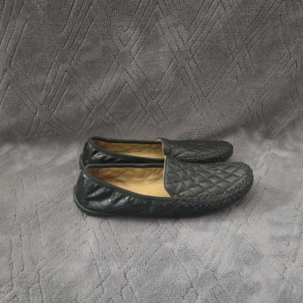 Robert Zur Petra Driving Shoes Womens Sz 7.5M Black Leather Quilted Loafers.